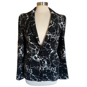 Yoana Baraschi Black White Abstract Stretch Blazer Jacket Size 10